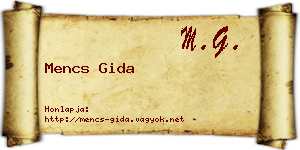 Mencs Gida névjegykártya